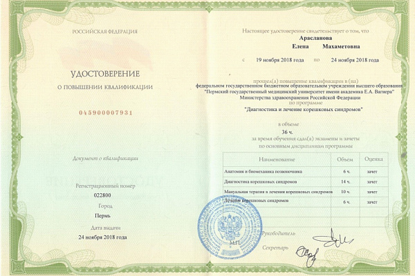Арасланова Елена Махаметовна
